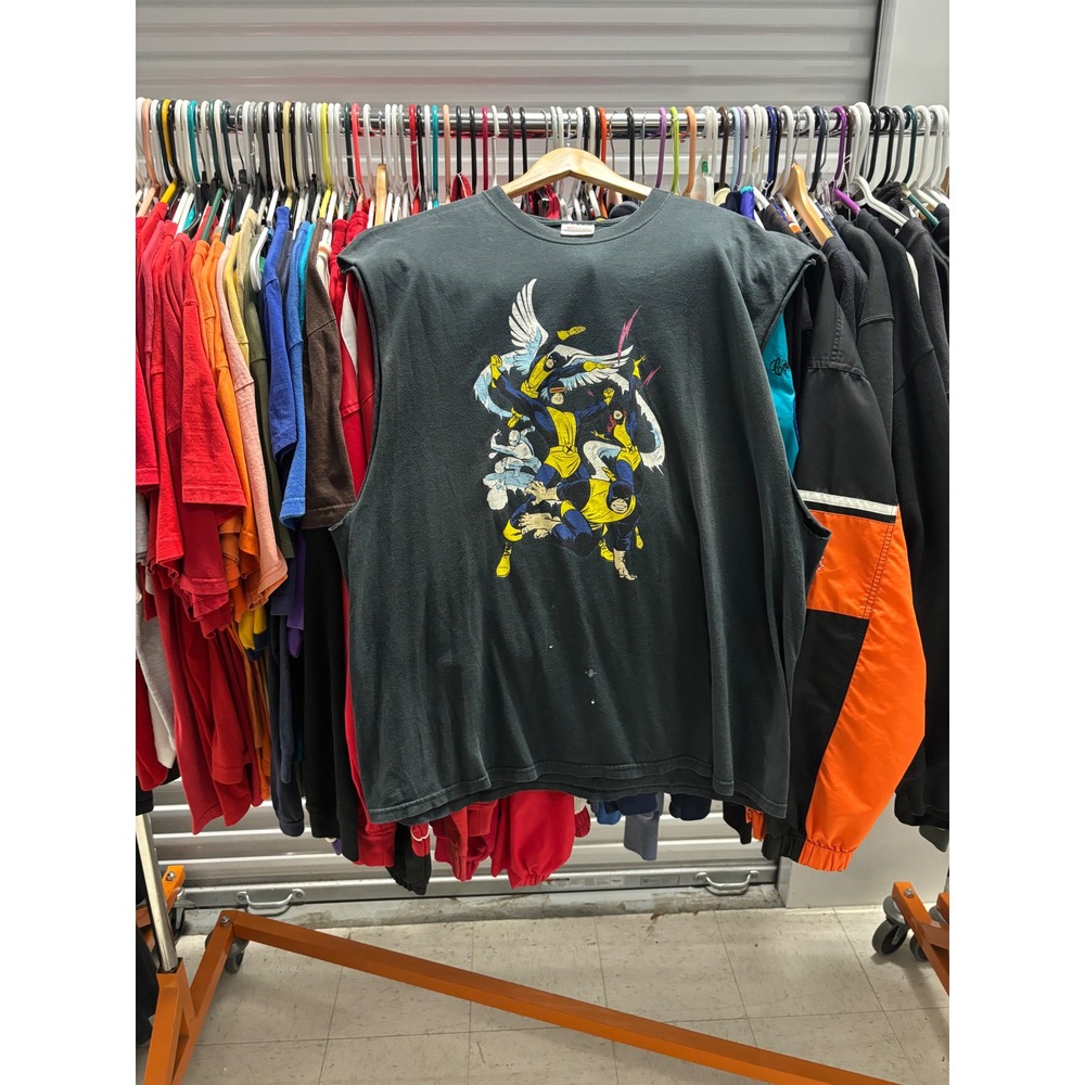 Vintage X-Men Marvel Graphic Muscle Tee Hanes Heavyweight Faded Black 2XL